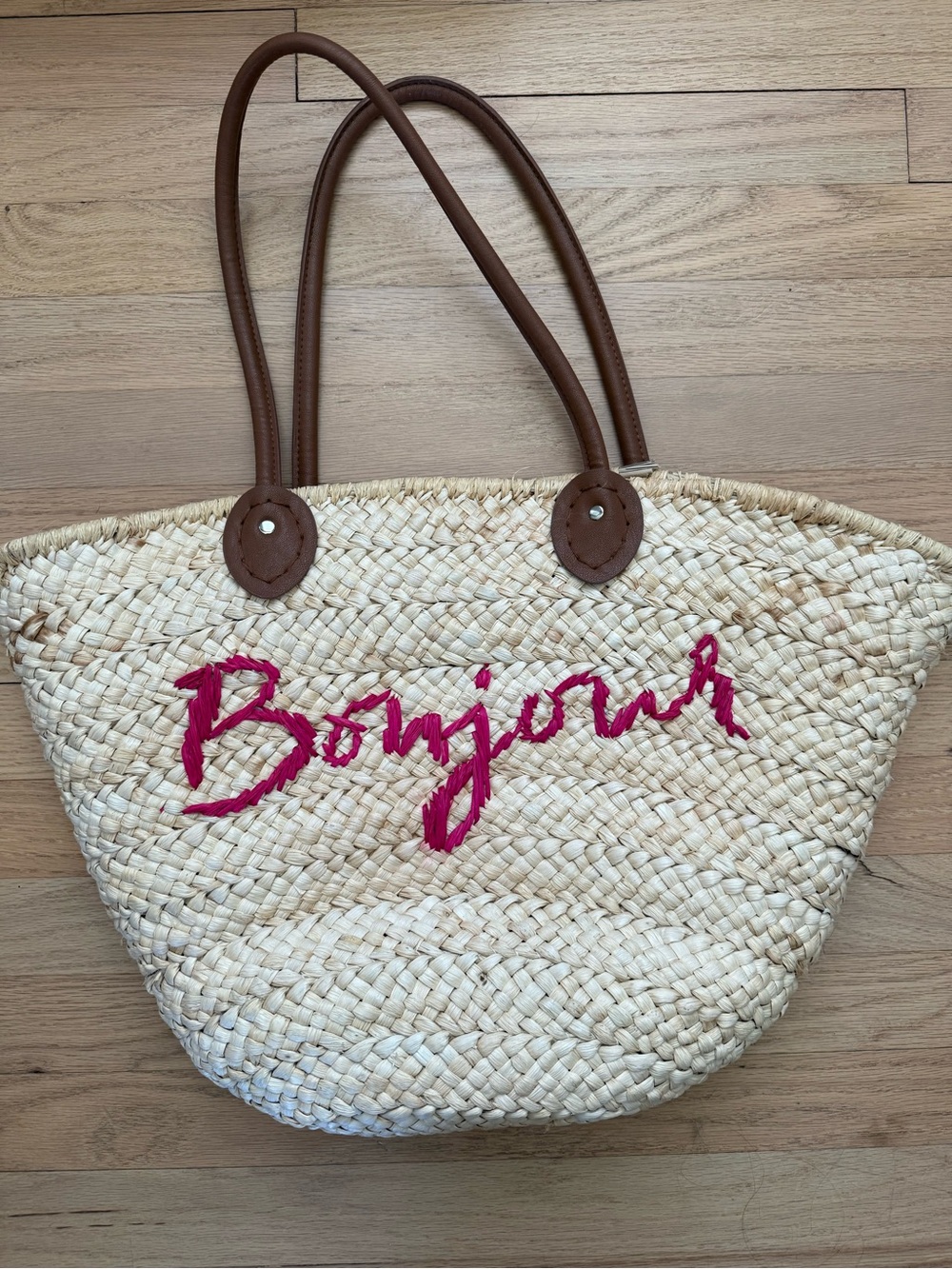 Straw “Bonjour” Beachy Vacation Tote